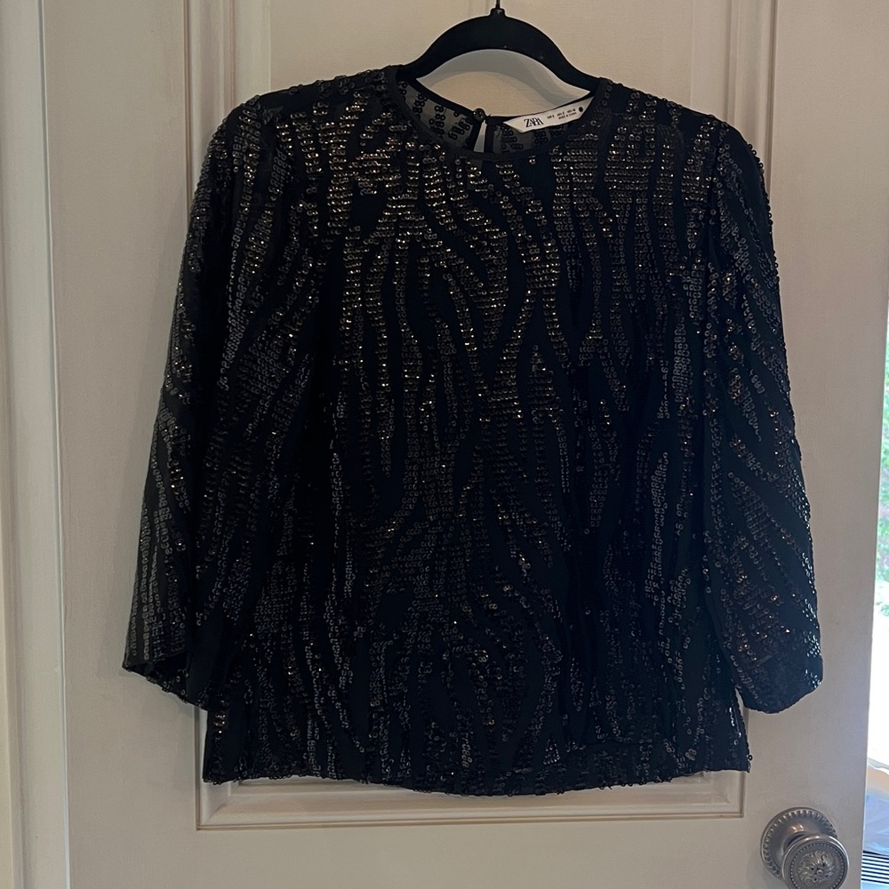 Zara Black Sequin Blouse